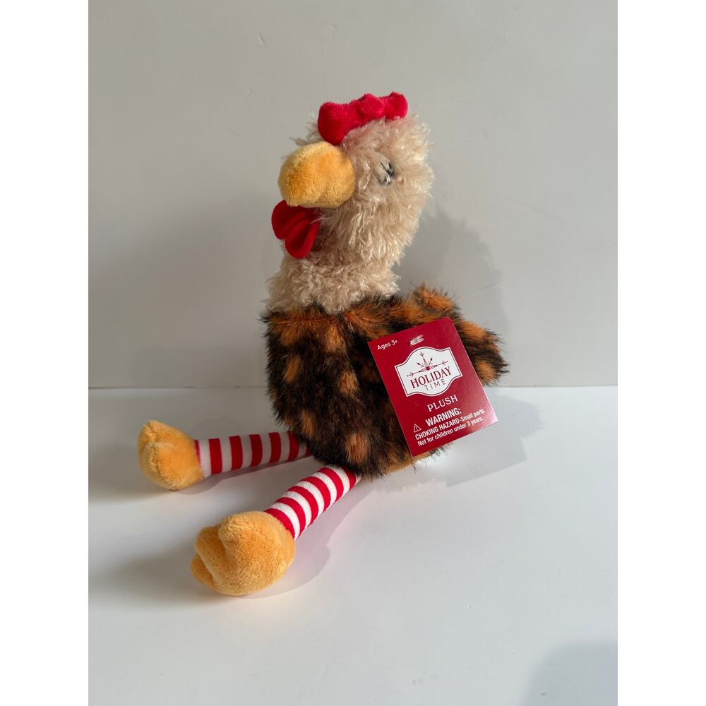 Walmart Holiday Time Festive Christmas Chicken Plush Toy Spotted Brown Stripe